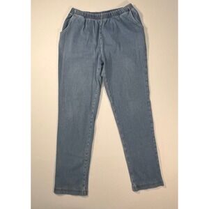 LL Bean Perfect Fit Pants Women's Medium Blue Tapered Elastic Waist